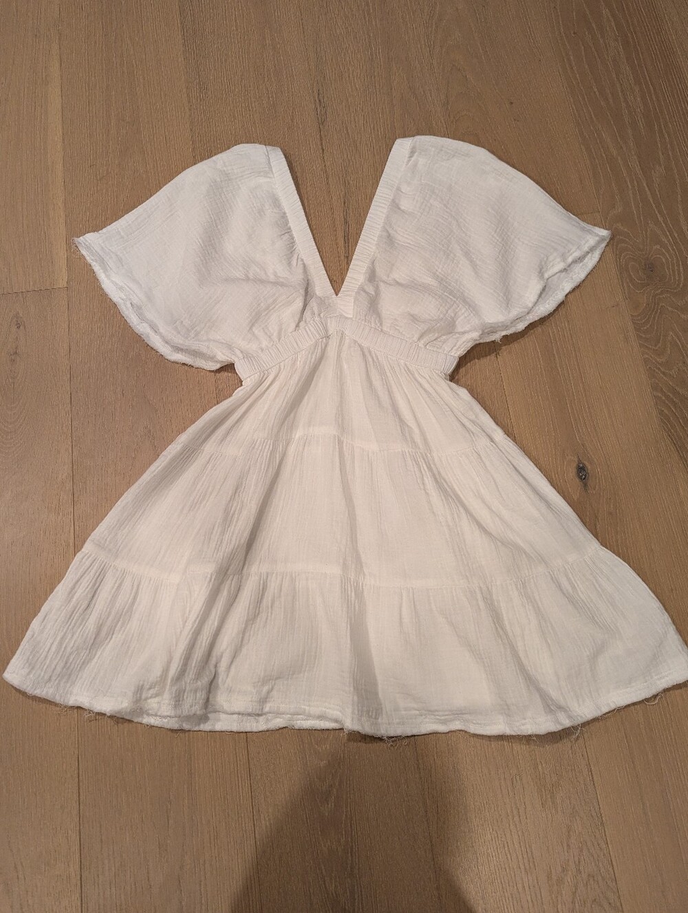 aerie White V-Neck Mini Dress with Flutter Sleeves